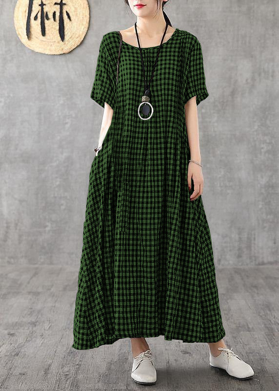Vivid patchwork linen quilting dresses Runway black plaid Dresses summer - Penny