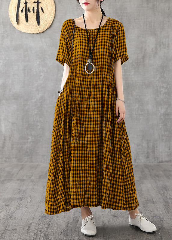 Vivid patchwork linen quilting dresses Runway black plaid Dresses summer - Penny