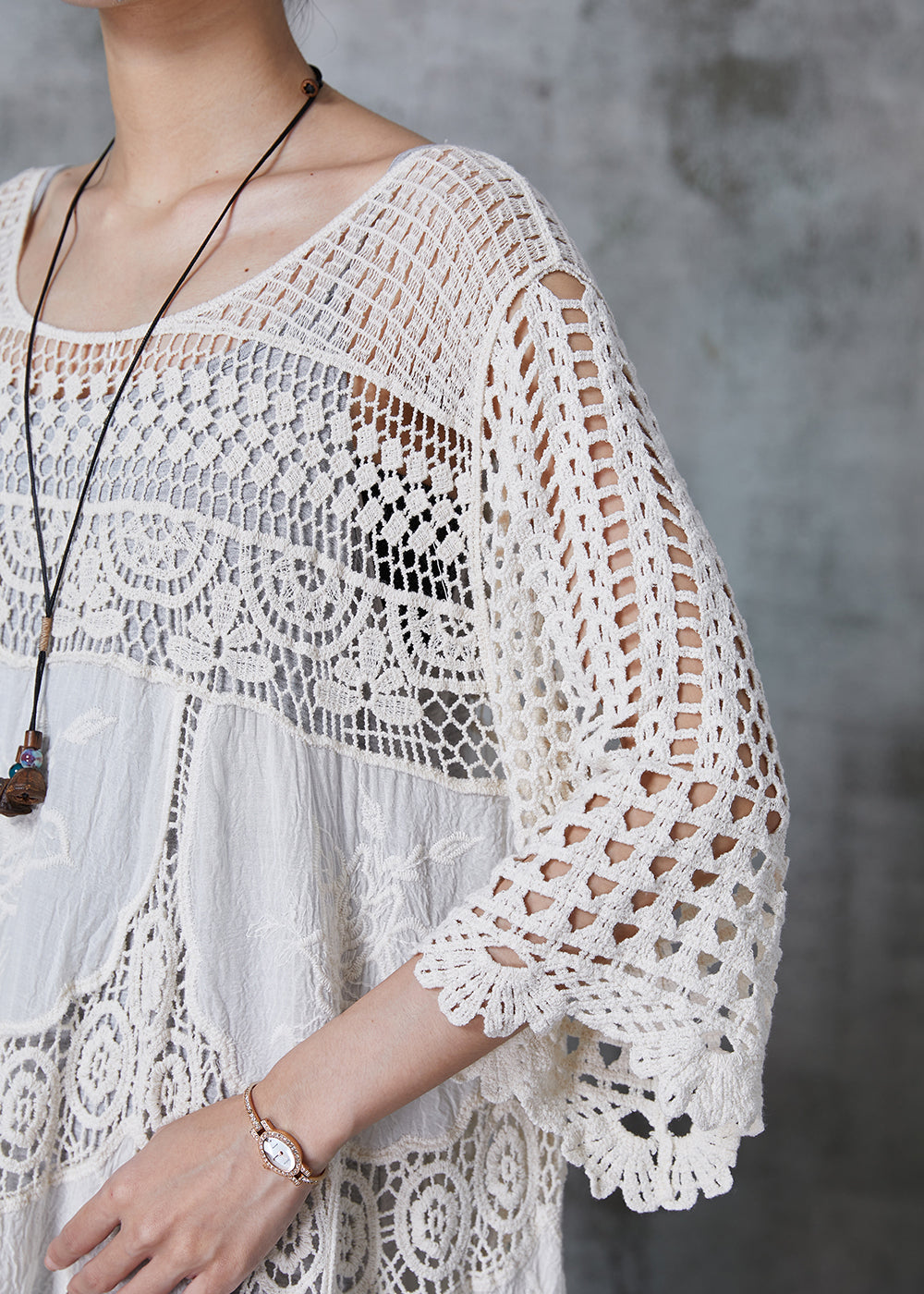 Women White Oversized Hollow Out Lace Long Dress Summer - Zara