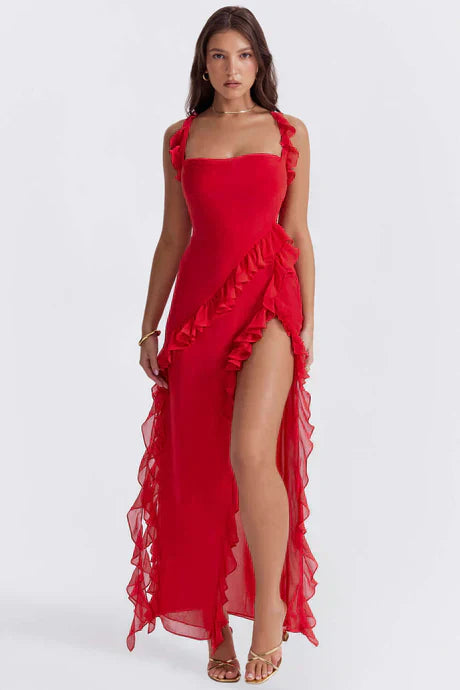 Women’s Elegant Flared Ruffled Maxi Dress - Isabella