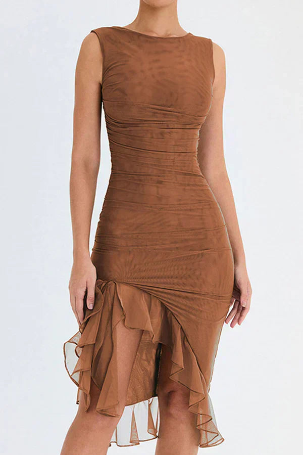 Variant image for Women’s Ruffled Midi Dress Elegant Boat Neckline - Vivienne-10