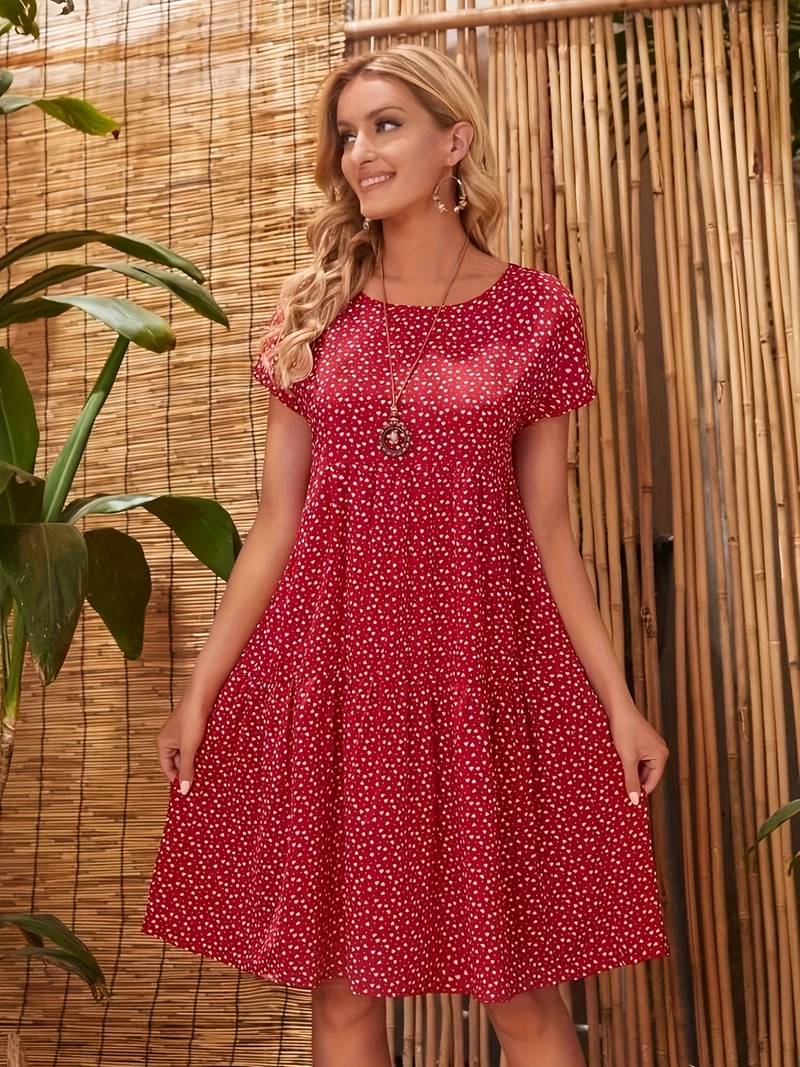 Women's Casual Summer Short Sleeve Midi Dress - Elle