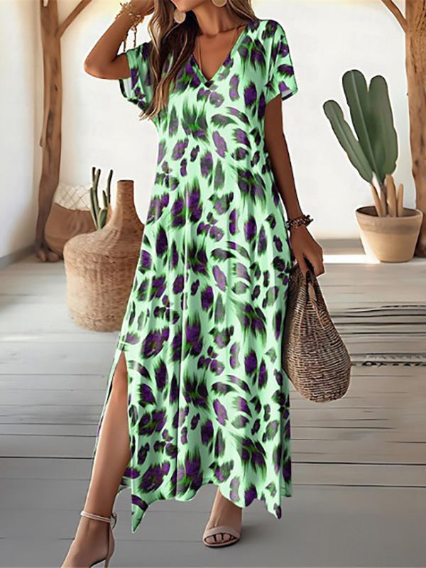 Women’s Elegant Leaf Print Maxi Dress - Mia