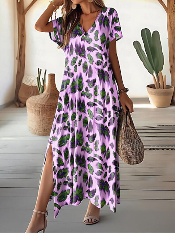 Women’s Elegant Leaf Print Maxi Dress - Mia