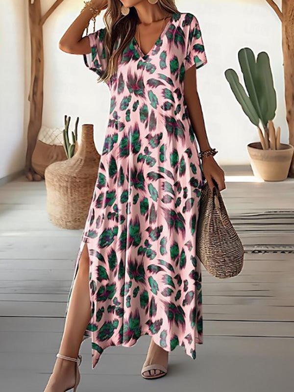 Women’s Elegant Leaf Print Maxi Dress - Mia
