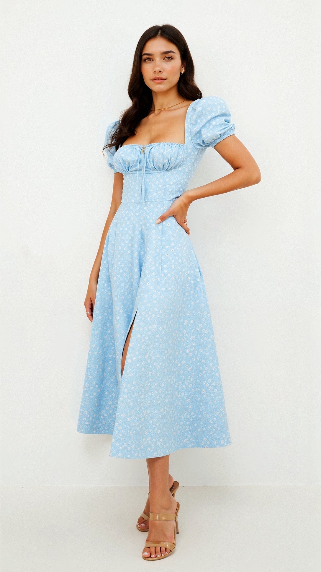 Women’s Midi Dress Elegant Square Neckline - Daniela