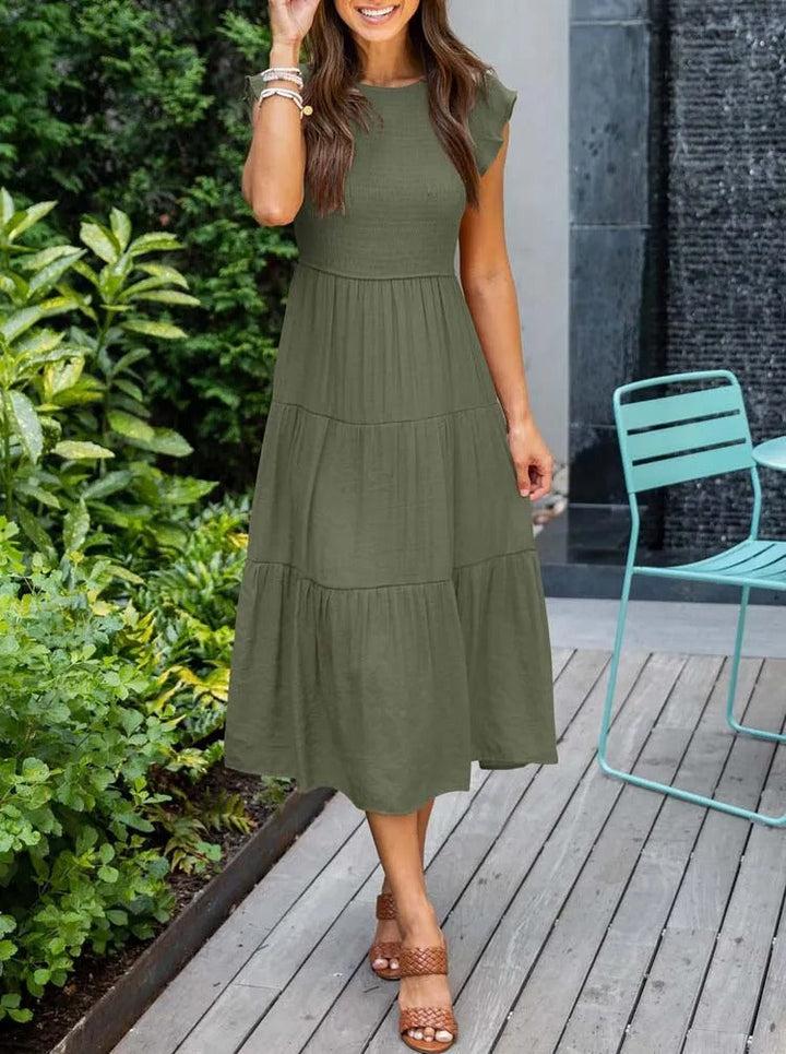 Variant image for Women’s White Maxi Dress Gathered Bust Design with Butterfly Sleeves - Leana-21