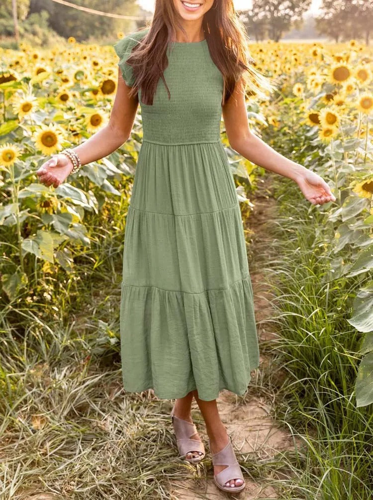 Women’s Butterfly Sleeves Summer Maxi Dress  - Leana