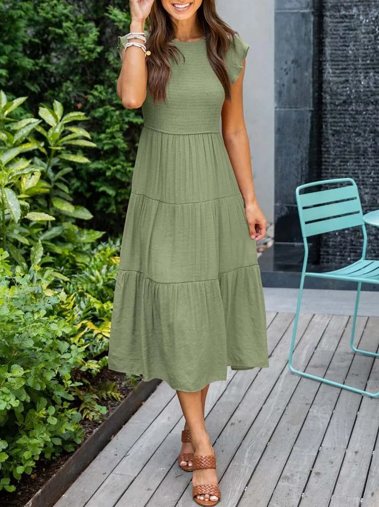 Variant image for Women’s White Maxi Dress Gathered Bust Design with Butterfly Sleeves - Leana-25