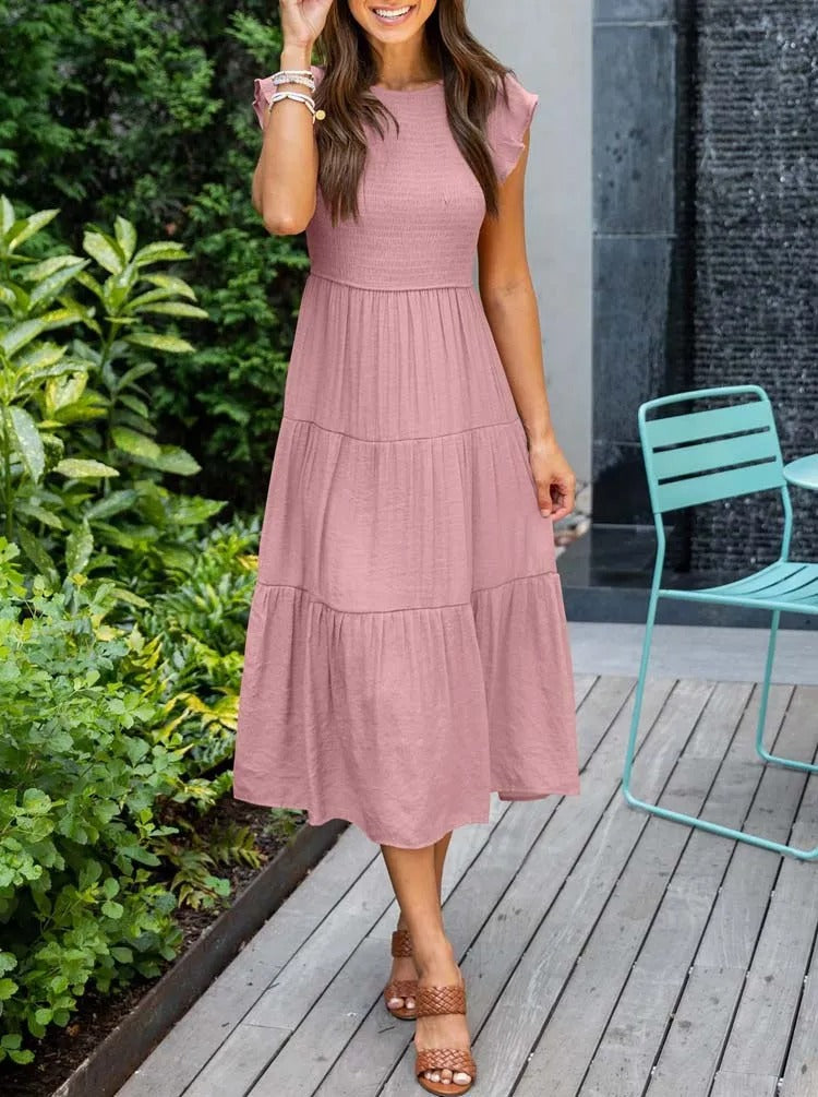Variant image for Women’s White Maxi Dress Gathered Bust Design with Butterfly Sleeves - Leana-5