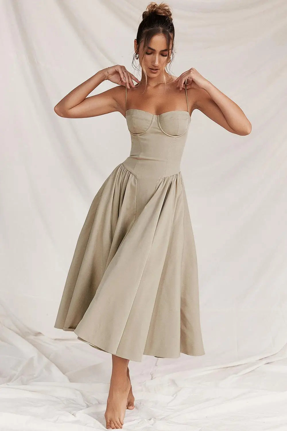 Variant image for Women’s White Summer Dress Elegant Waist-Shaping Design - Lina-12