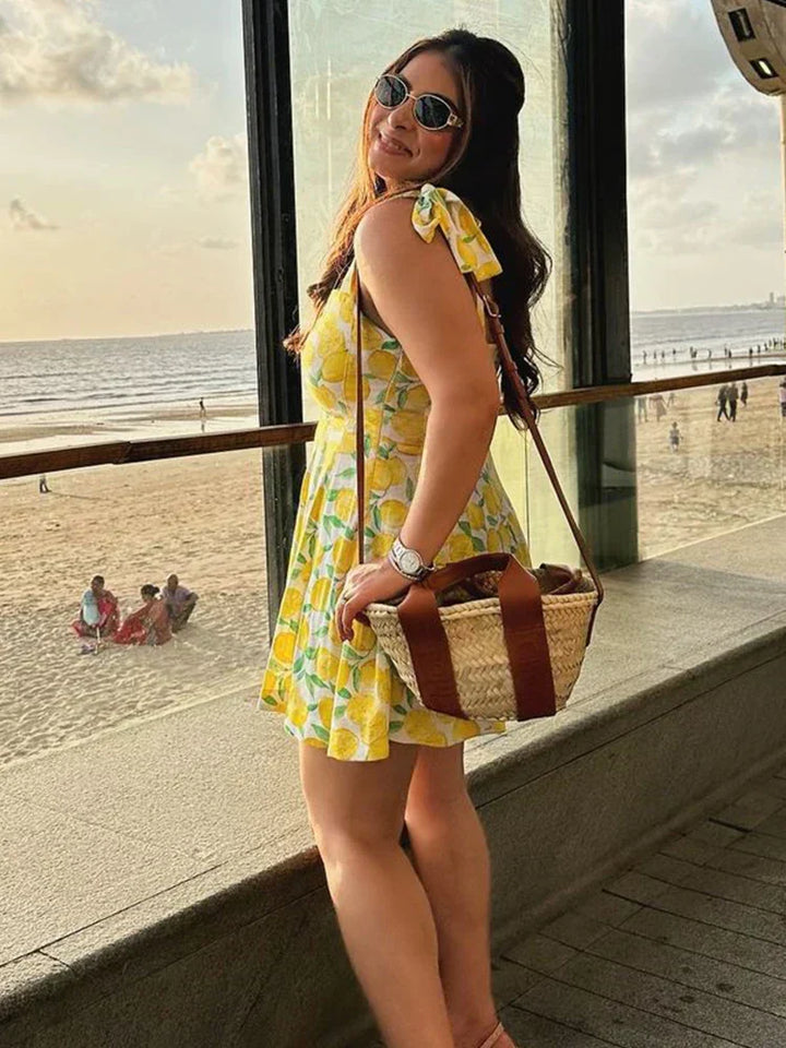 Women’s Lemon Print Casual Mini Summer Dress - Cleo
