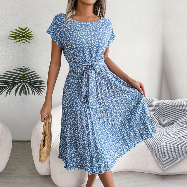 Women’s Elegant Pleated Cocktail Midi Dress - Annalise