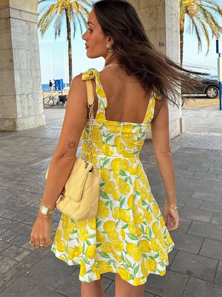 Women’s Lemon Print Casual Mini Summer Dress - Cleo