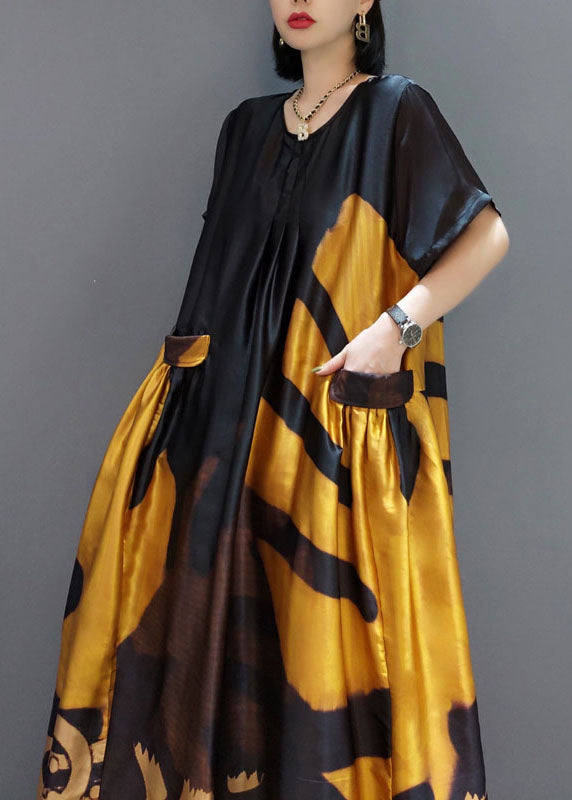 Loose O-Neck Print Satin Maxi Dress Summer - Luna