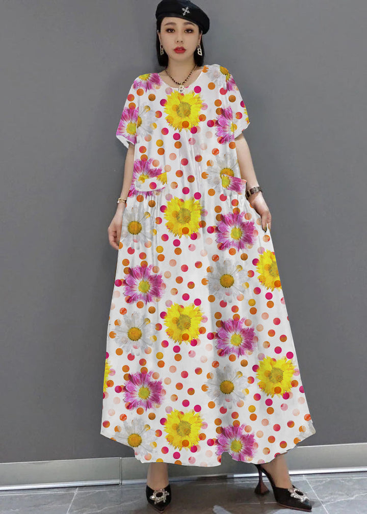 Loose O-Neck Print Satin Maxi Dress Summer - Luna