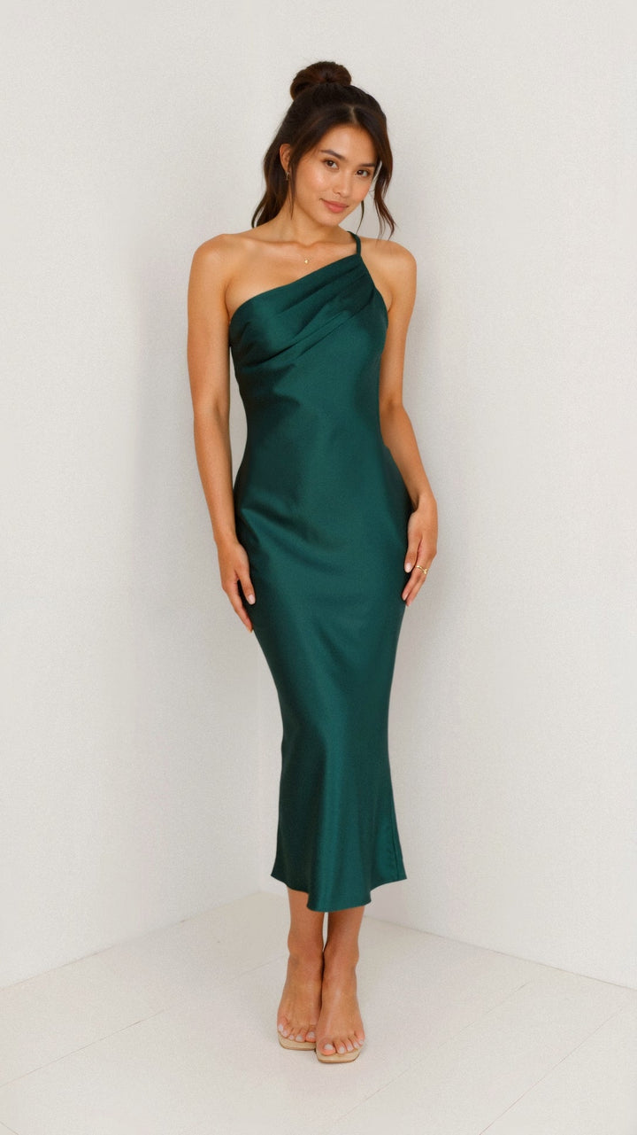 Women’s One Shoulder Elegant Midi Dress - Louise