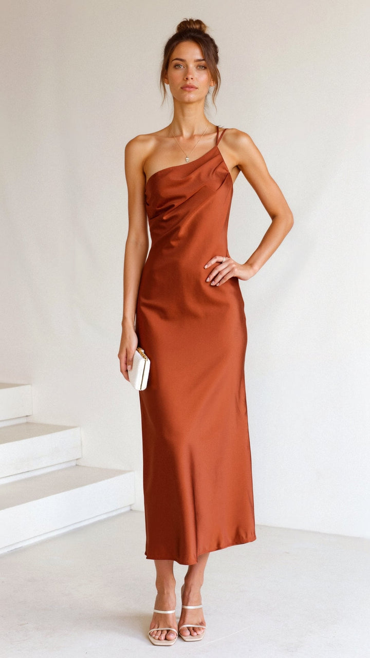Women’s One Shoulder Elegant Midi Dress - Louise
