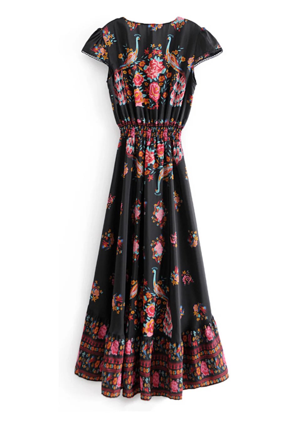 Women Black Boho Chic Floral Dress | Jolie