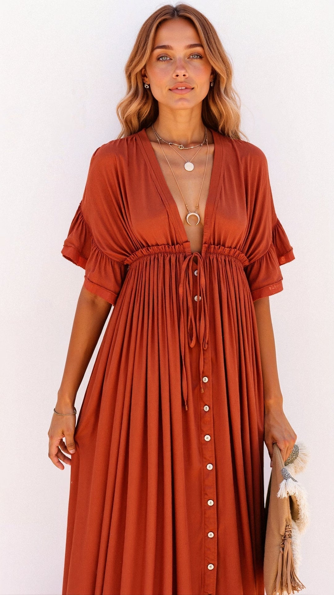 Women’s V-Neck Boho Maxi Dress - Viktoria