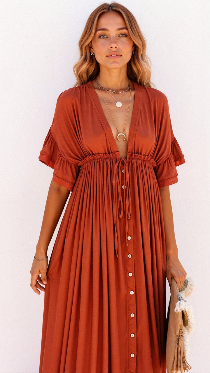 Women’s V-Neck Boho Maxi Dress - Viktoria