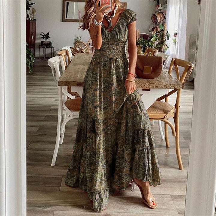 Women’s Short Sleeve Boho Maxi Dress  - Noa