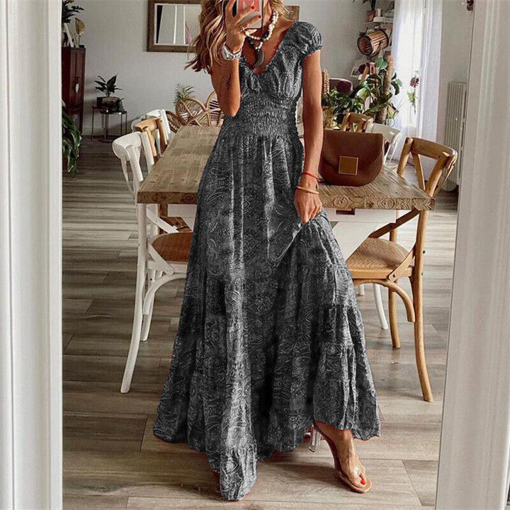 Women’s Short Sleeve Boho Maxi Dress  - Noa